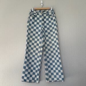 PCTL Women’s Blue and White Check Baggy Wide Leg Jeans Size 28 High Rise